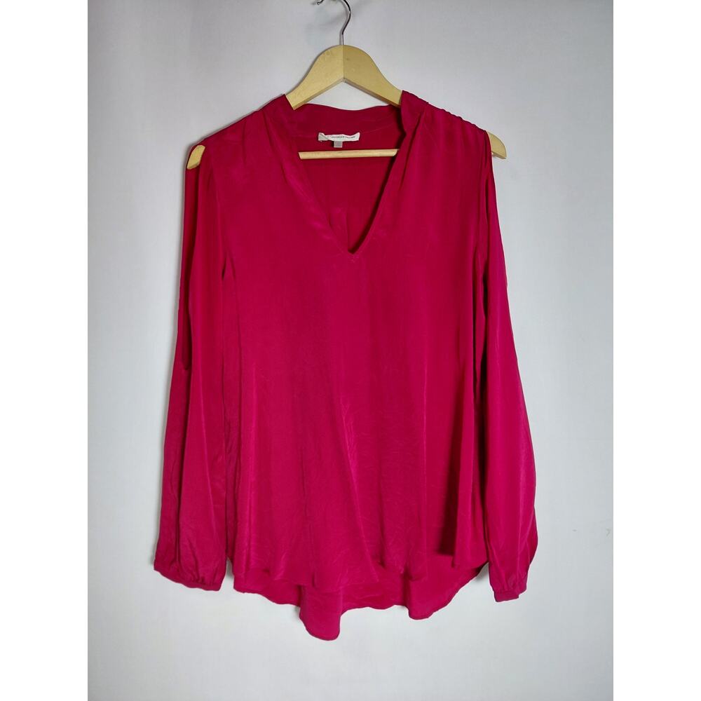 LAVENDER BROWN Silk Blouse Pink Solid Long Sleeve 100% Silk Women Size M